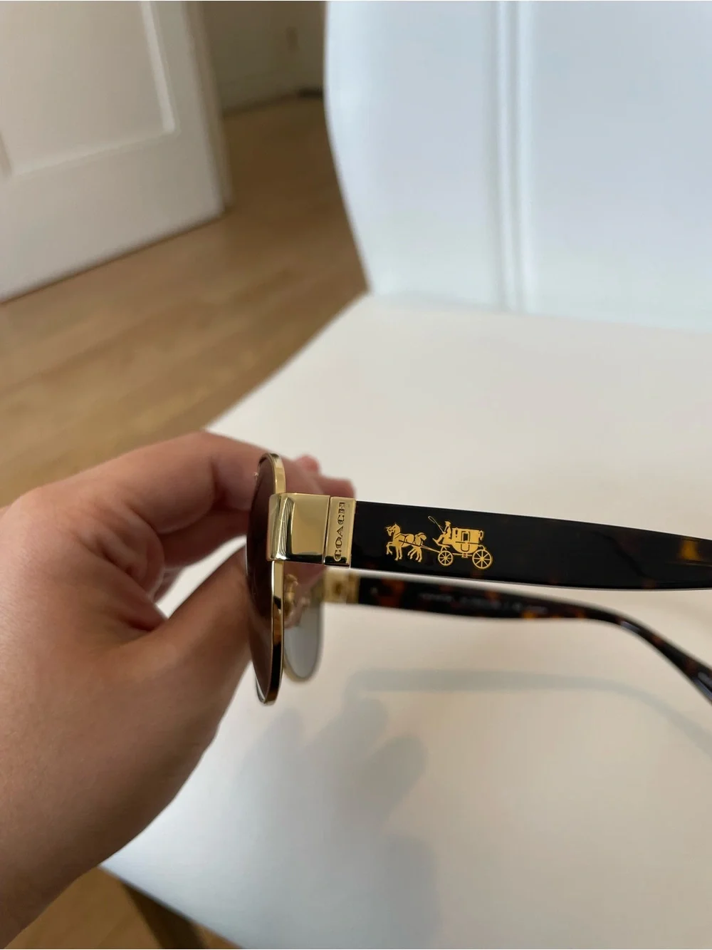 Coach Black and Gold Aviator Sunglasses